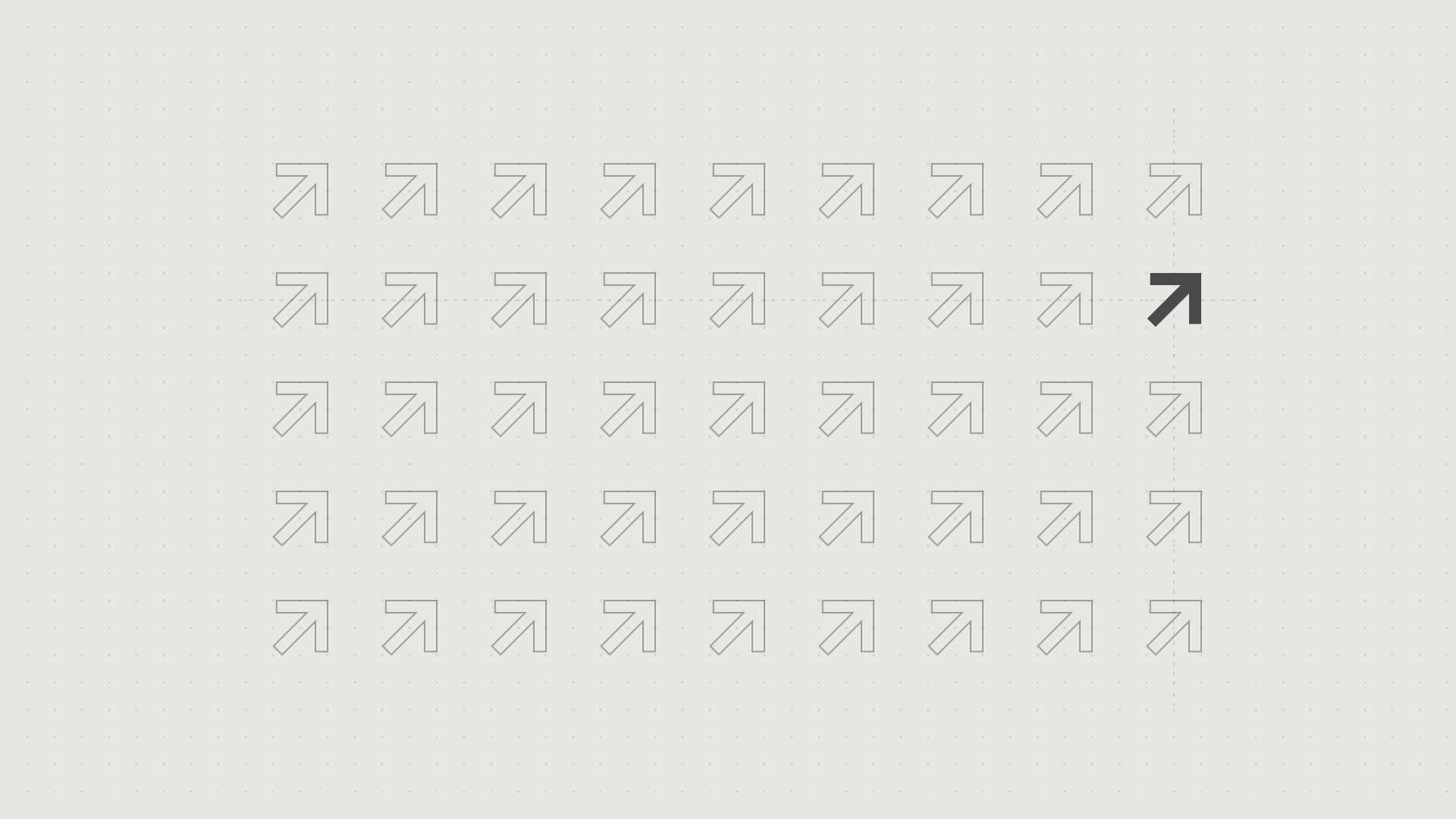 Line drawing of a grid of outlined arrows pointing up and to the right, with one solid arrow marked out on the right